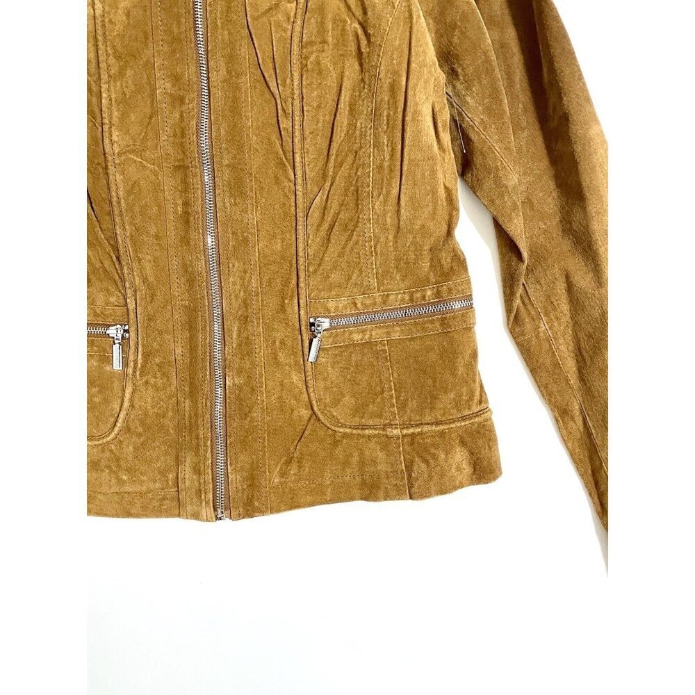 Bernardo Brown Suede Leather Racer Jacket SZ M - Picture 4 of 11